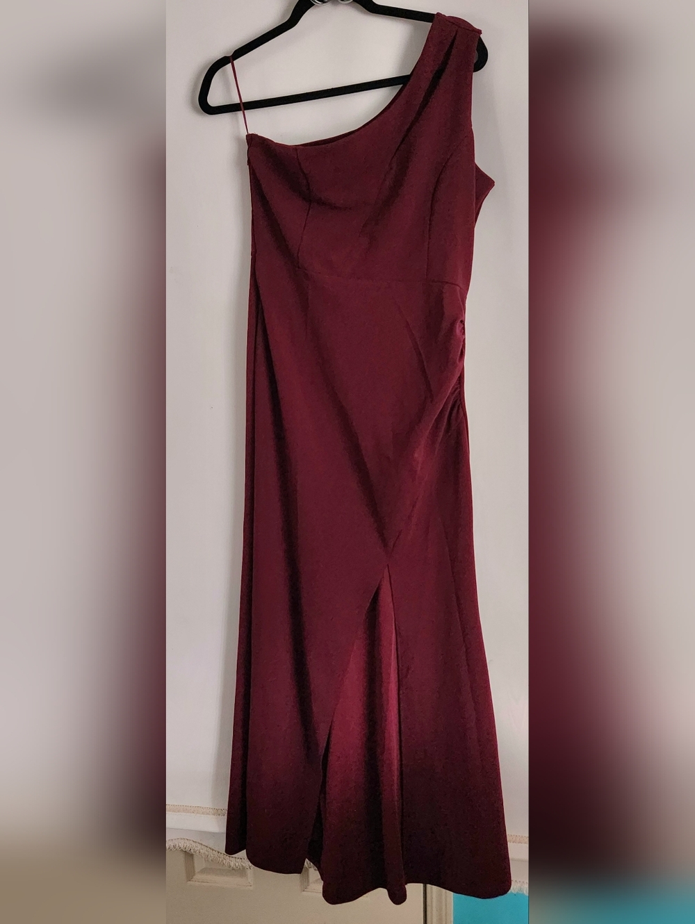NWT WOOSEA One-Shoulder Burgundy Bodycon, High Waist,Split Mermaid Evening Dress